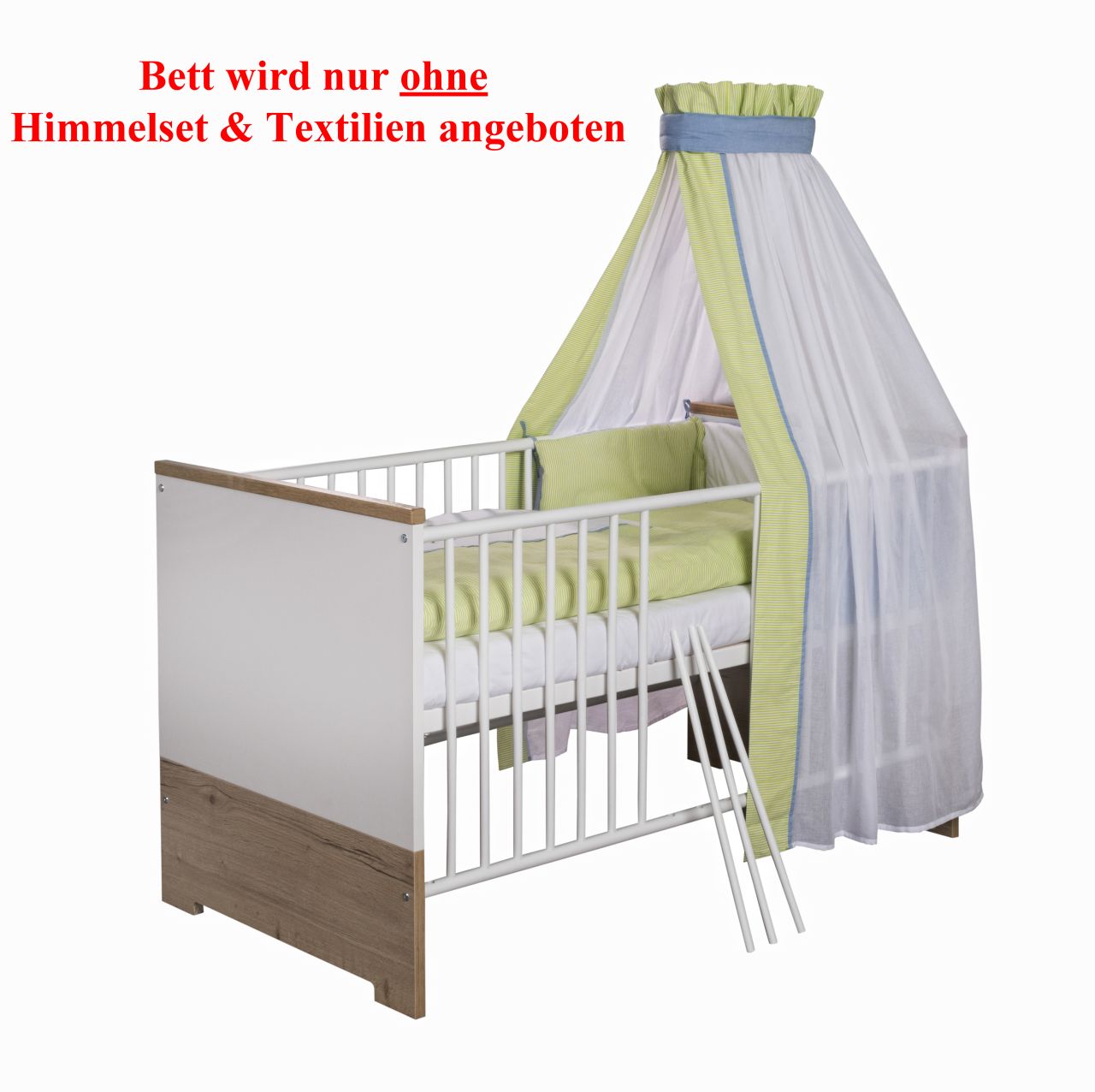 Kombi-Kinderbett 70×140 -Gitterbett Babybett Schlupfsprossen-Weiß/Halifax Eiche