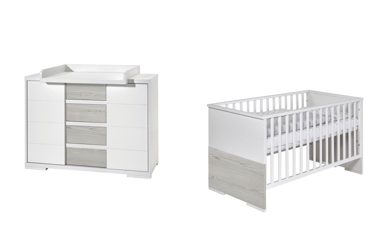 Set Kinderbett 70×140 Wickelkommode Umbauseiten Möbel Babyzimmer Weiß Schardt