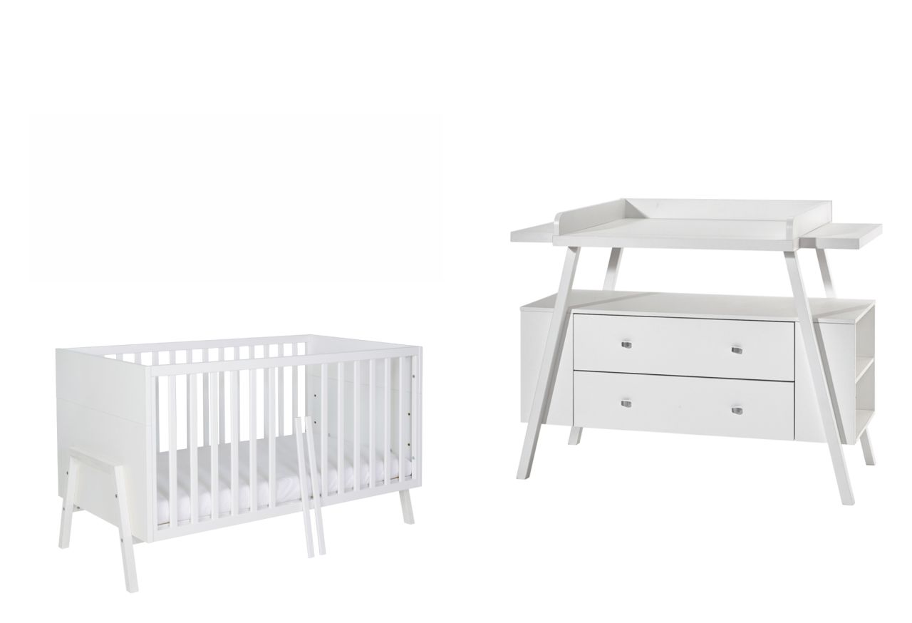 Set Kinderbett 70×140 Wickelkommode Umbauseiten Babyzimmer Möbel Weiß Schardt