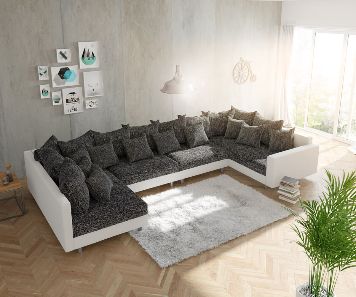 DELIFE Wohnlandschaft Clovis XL Weiss Schwarz mit Armlehne modular, Design Wohnlandschaften, Couch Loft, Modulsofa, modular