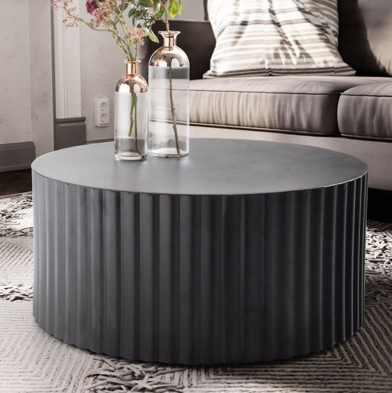 Couchtisch 67x67x31 cm Metall Schwarz Sofatisch Rund