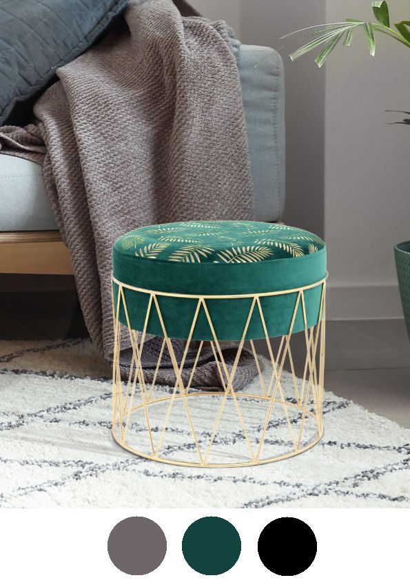 Hocker Pouf gold Samt glamour modern Sitz rund grau grün schwarz trend Metall