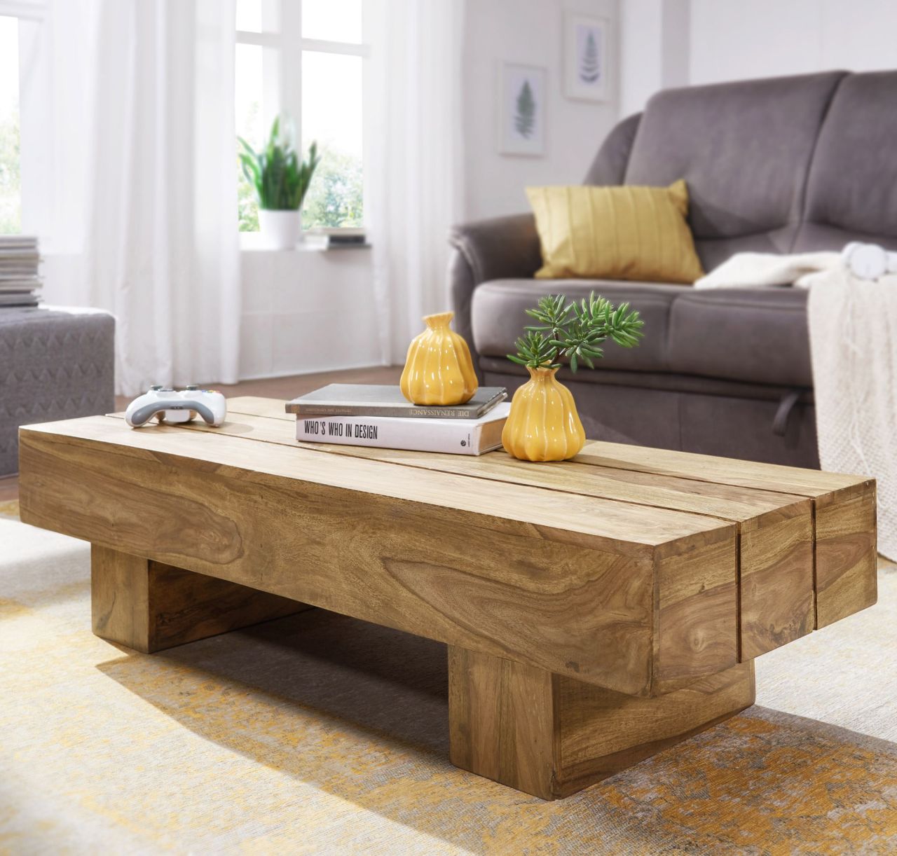 Couchtisch LUCCA Massiv-Holz Akazie 120cm breit Design Wohnzimmer-Tisch dunkel-braun Landhaus-Stil Beistelltisch