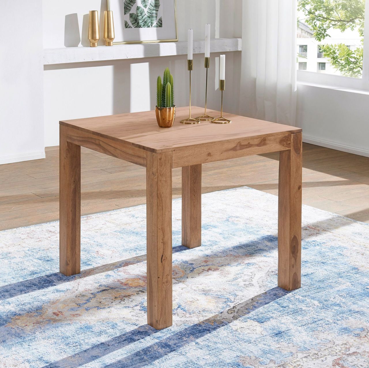 Esstisch MUMBAI Massivholz Akazie 80 cm Esszimmer-Tisch Holztisch Design Küchentisch Landhaus-Stil dunkel-braun