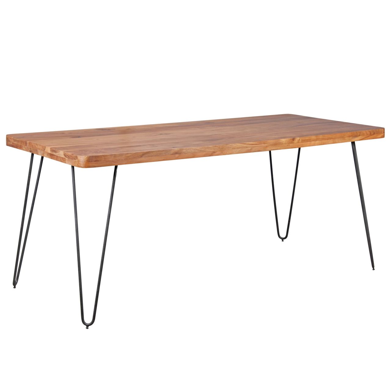 Esstisch BAGLI Massivholz Akazie 180 x 76 x 80 cm Esszimmer-Tisch Küchentisch modern Landhaus-Stil Holztisch mit Metallbeinen dunkel-braun Natur-Produkt Massivholzmöbel Echt-Holz unbehandelt