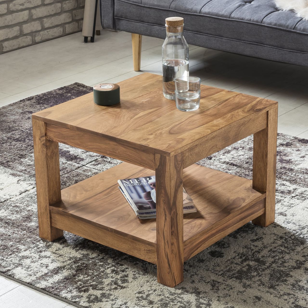 Couchtisch MUMBAI Massiv-Holz Akazie 60 x 60 cm Wohnzimmer-Tisch Design dunkel-braun Landhaus-Stil Beistelltisch