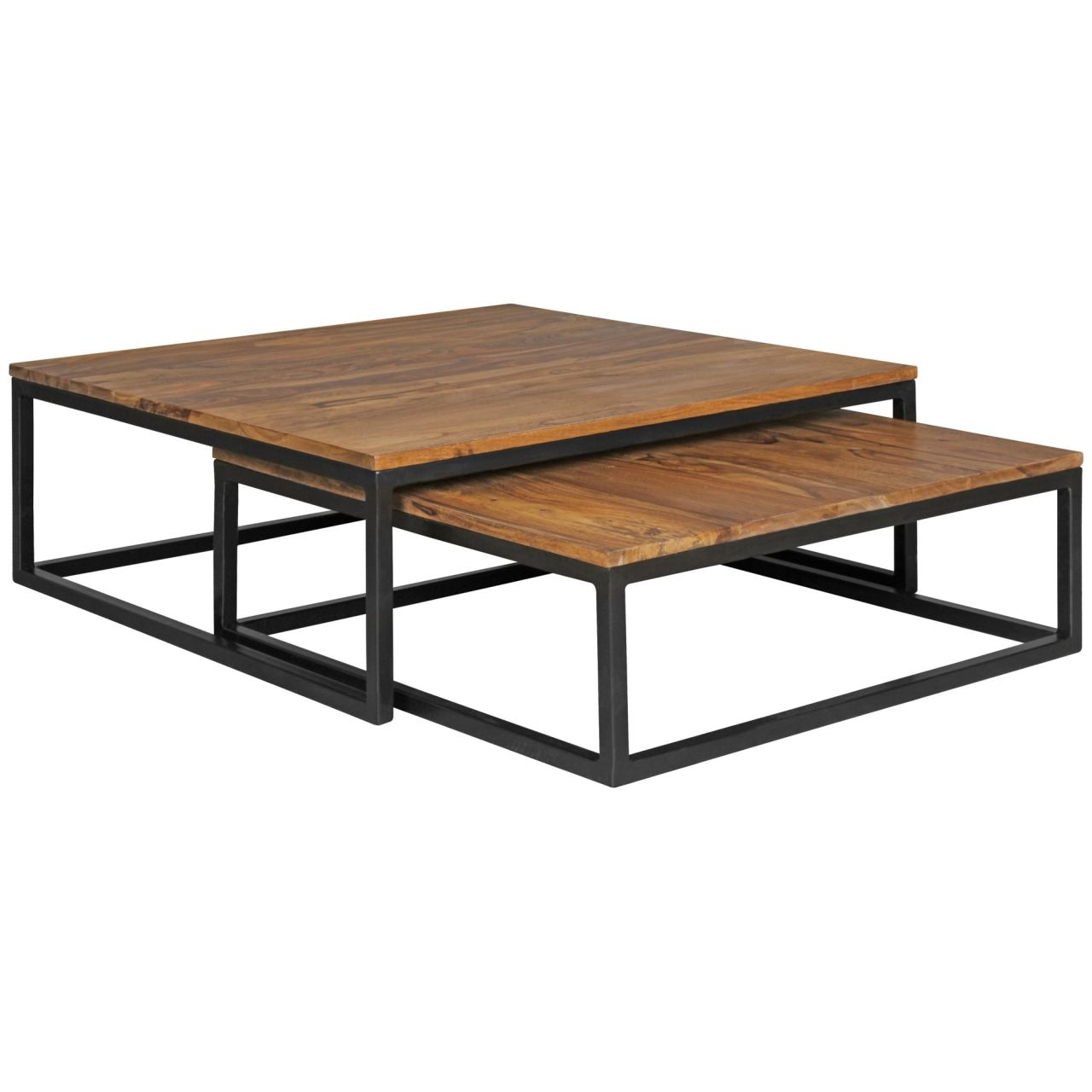 Couchtisch AKOLA 2-teilig Massivholz 75 x 75 x 27 cm