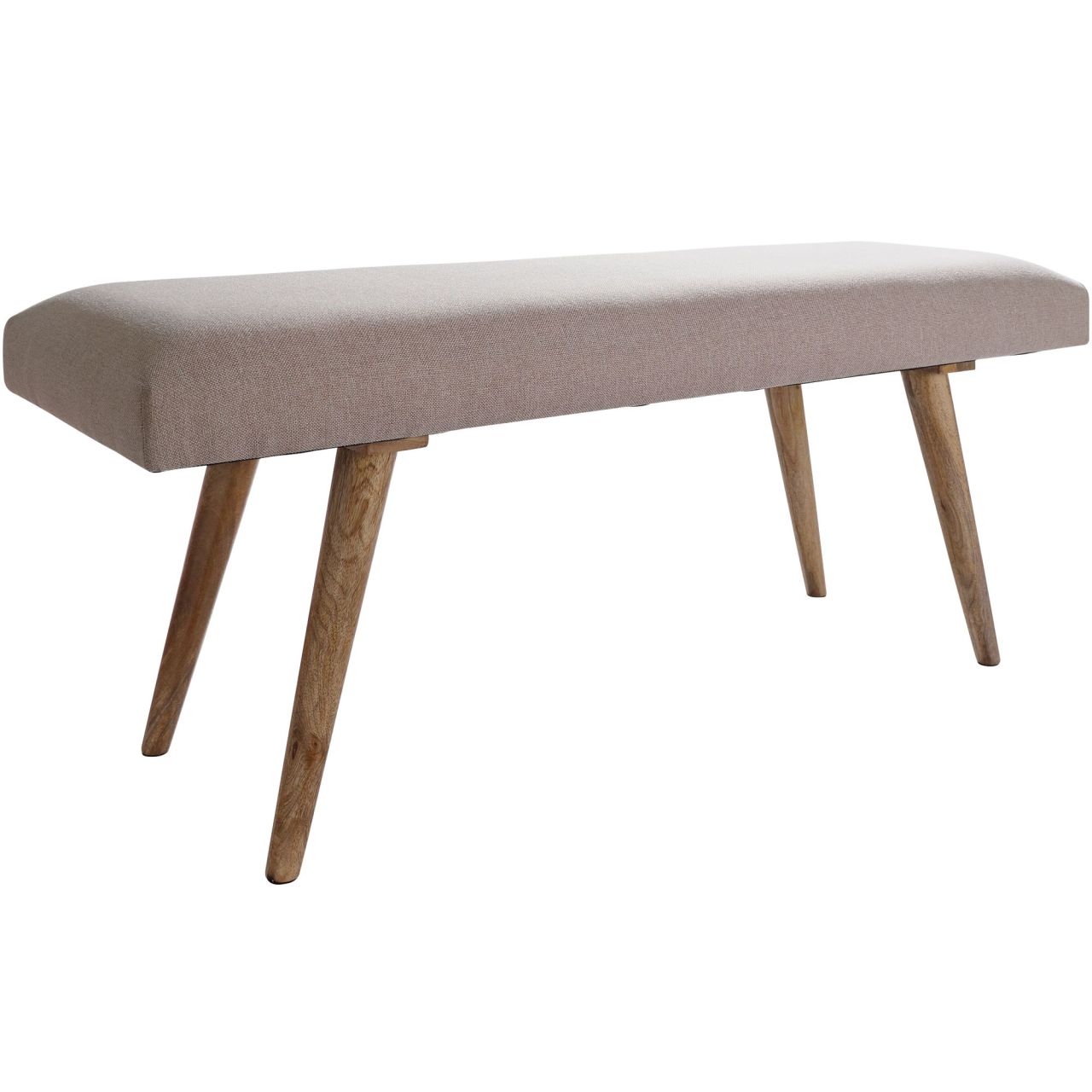 Sitzbank Stoff / Massivholz Bank Beige 117x51x38 cm im Retro Stil