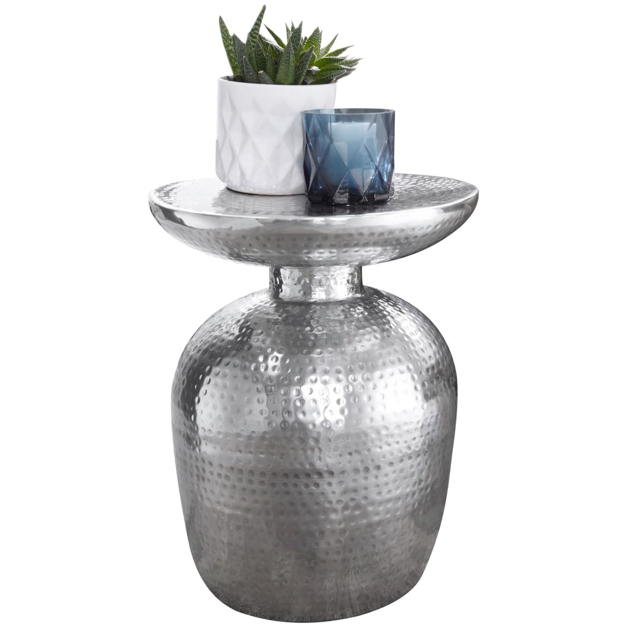 Beistelltisch Aluminium 36,5x46x36,5 cm Dekotisch Silber orientalisch rund