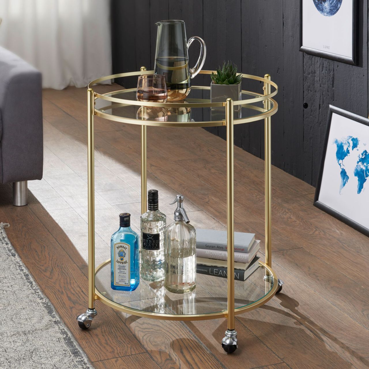 Design Servierwagen Gold Ø 57 cm Beistelltisch