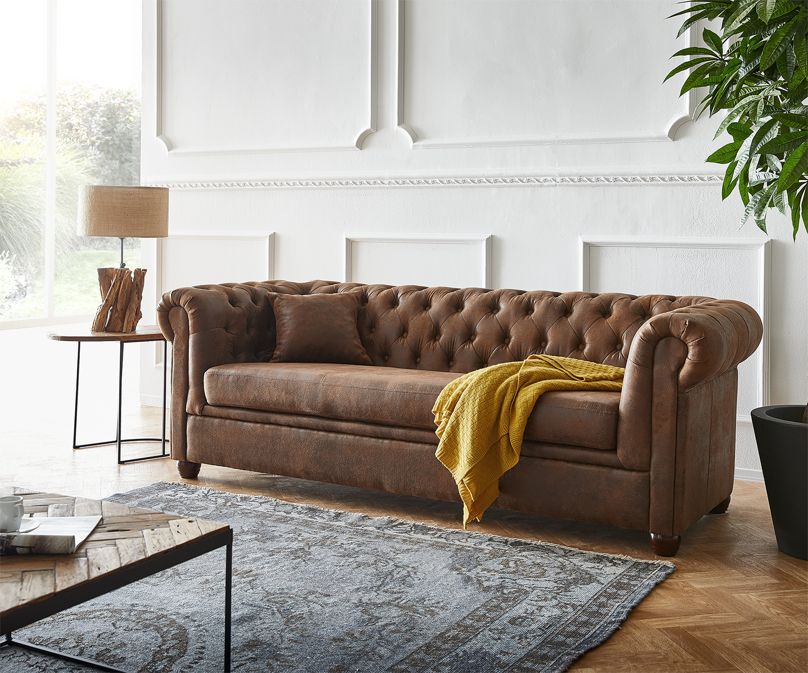 DELIFE Sofa Chesterfield 200×88 Braun Vintage Optik 3-Sitzer Couch, 3 Sitzer