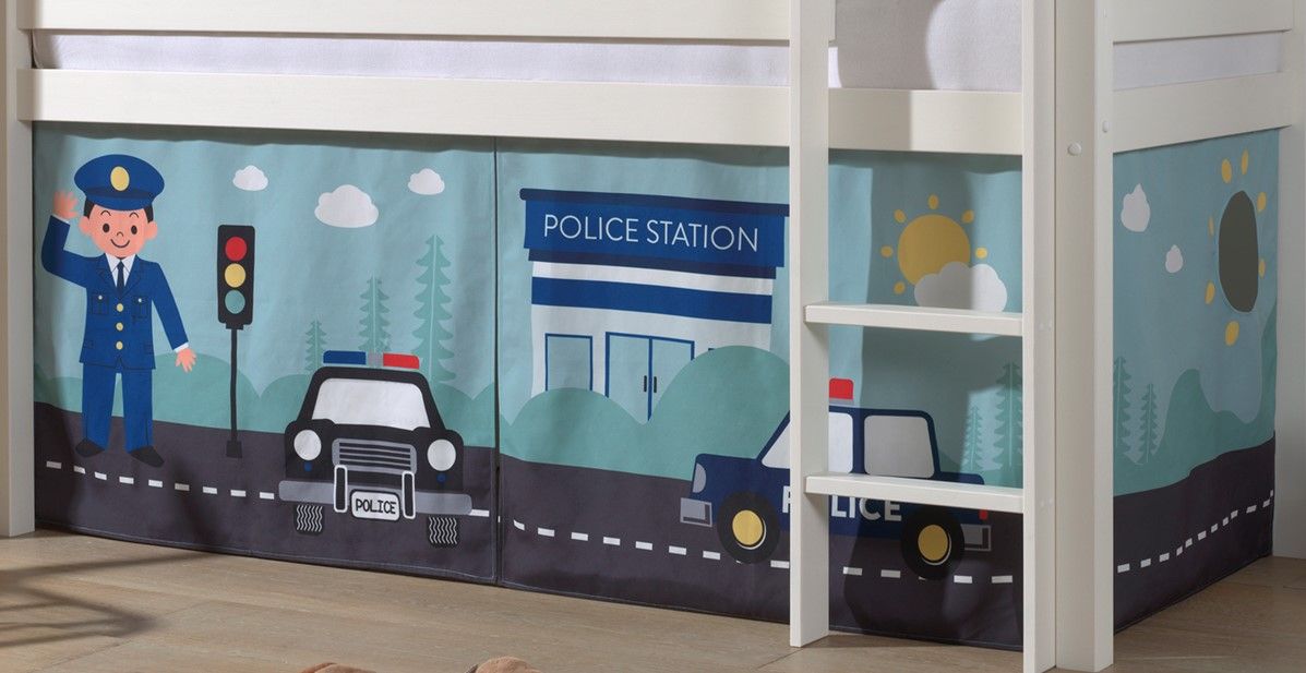 Vorhangset Spielbettvorhang Kinderbettvorhang Textilset Bettgardine Polizei Auto