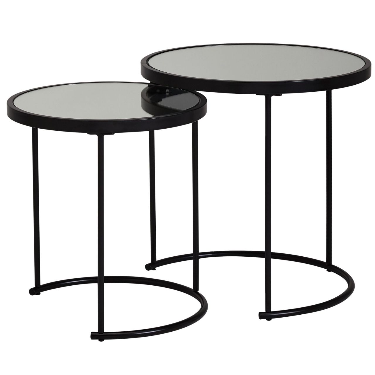 Design Beistelltisch Rund Ø 50/42 cm – 2 teilig Schwarz mit Spiegel Glas