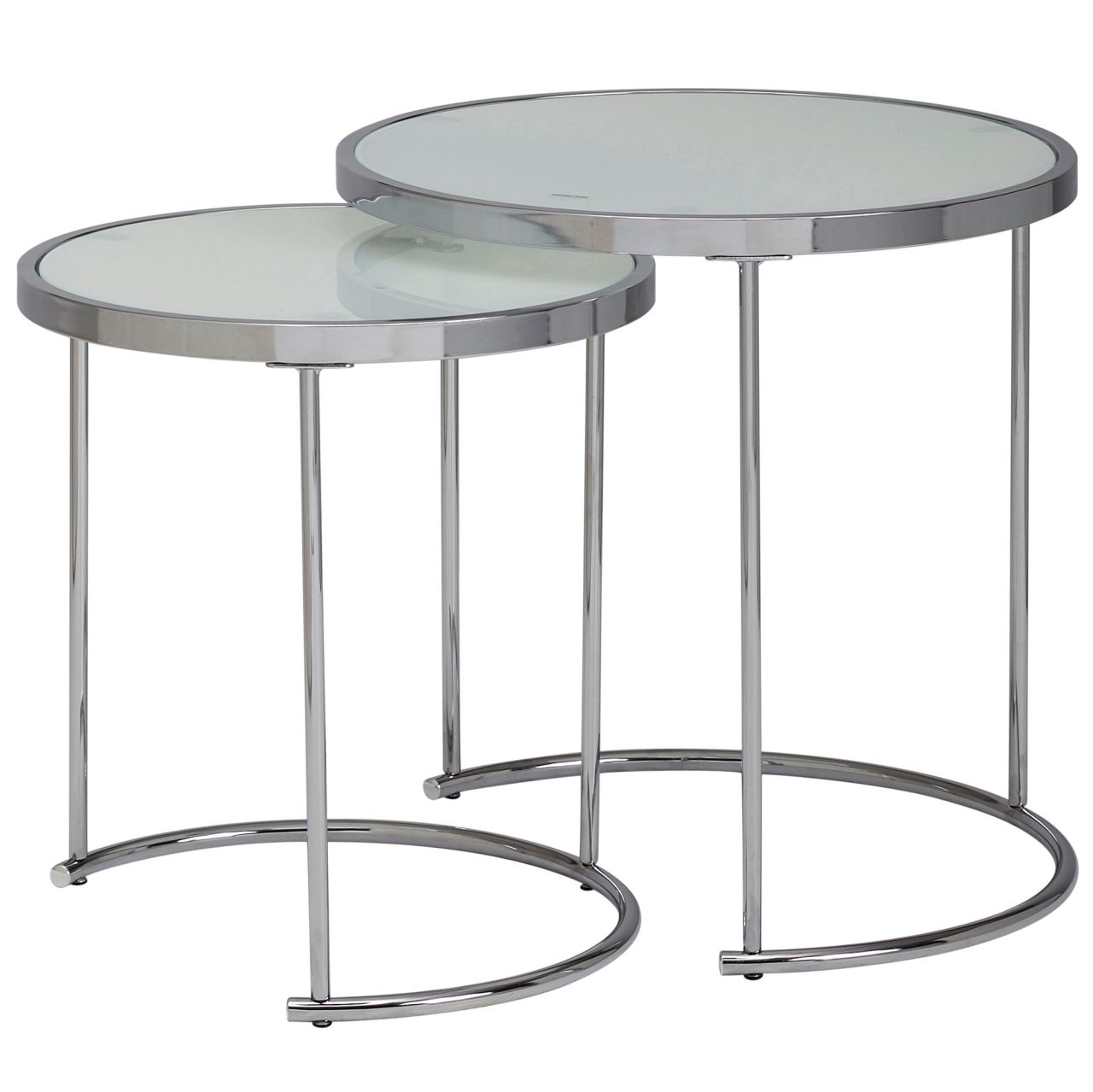 Design Beistelltisch Rund Ø 50/42 cm – 2 teilig Weiß Silber mit Glasplatte