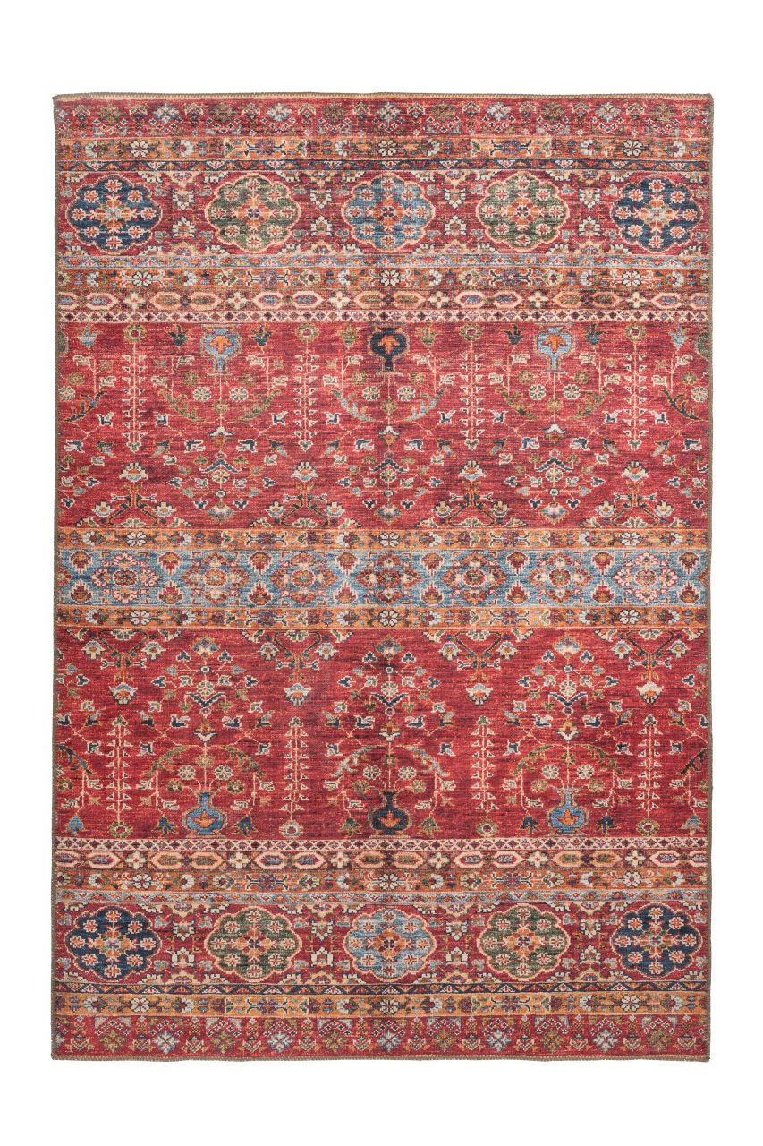 Teppich Wohnzimmer modern vintage flach orient perser Muster rot bunt boho Blume