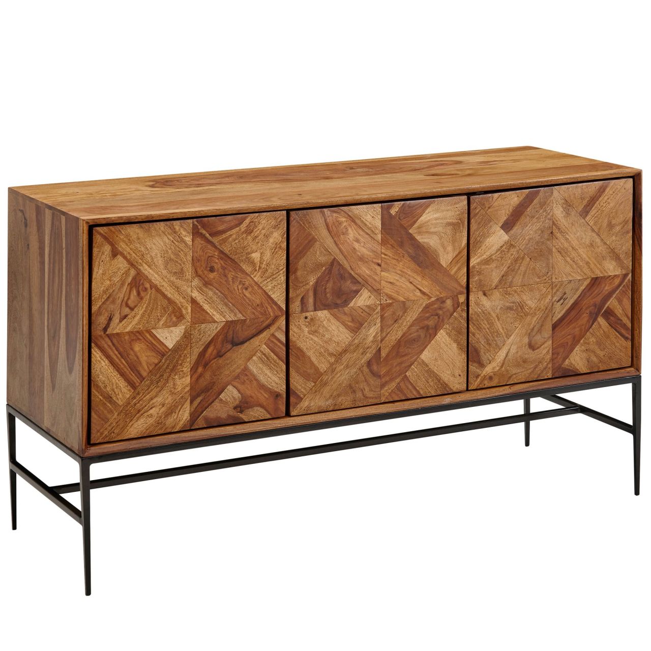 Sideboard 123x70x45 cm Sheesham Massivholz / Metall Anrichte mit Türen