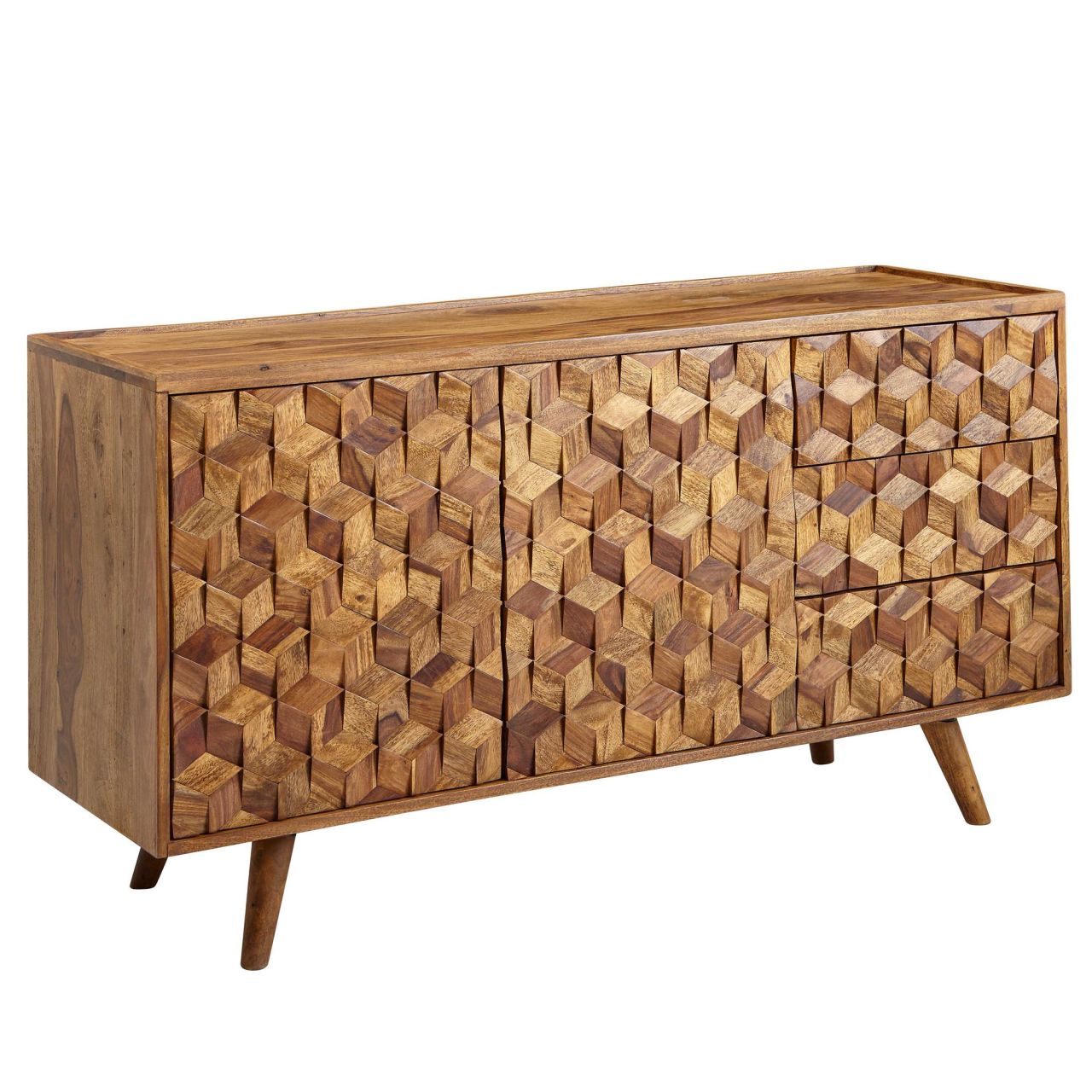 Sideboard 138x76x45 cm Sheesham Massivholz Anrichte mit Türen & Schubladen