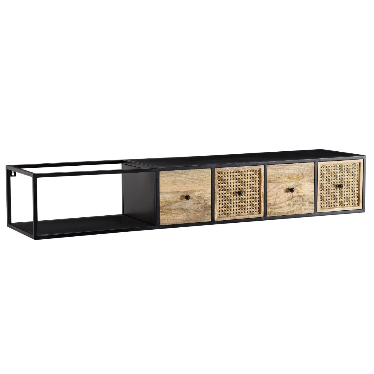 Lowboard Hängend Mango Massivholz / Metall 150x25x35 cm TV-Schrank Schwarz