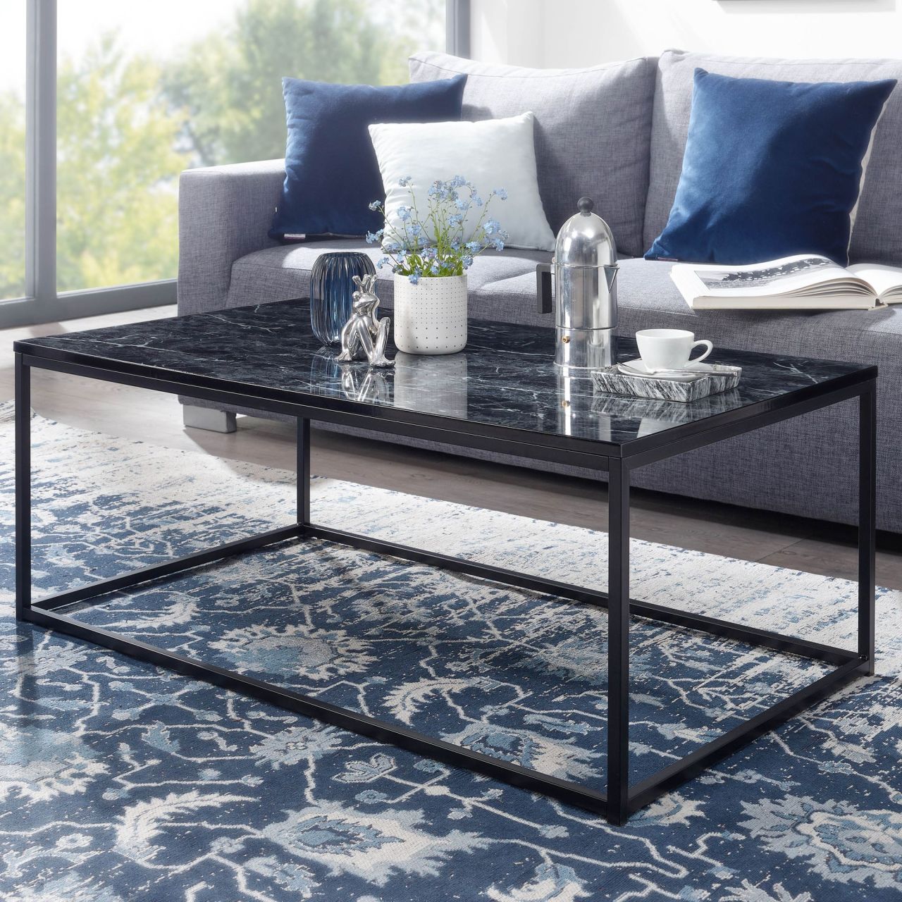 Couchtisch 100x60x40 cm mit Marmor Optik Schwarz