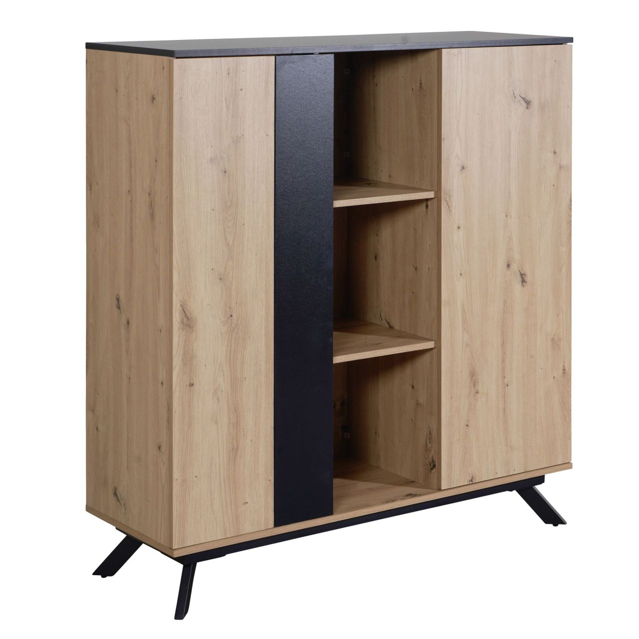 Highboard 110x125x40 cm MDF Sideboard in Eiche-Dekor / Schwarz