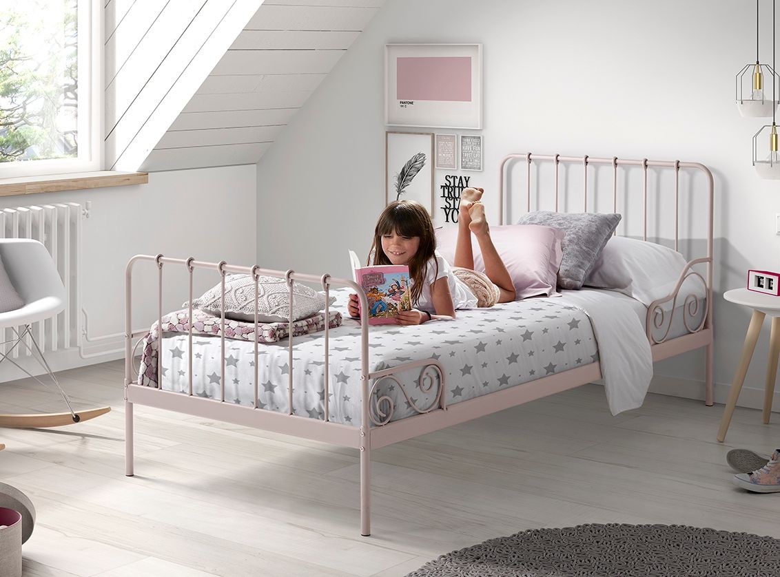 Vipack: Metallbett „ALICE“ 90 x 200 rose + Lattenrost – Einzelbett Jugendbett