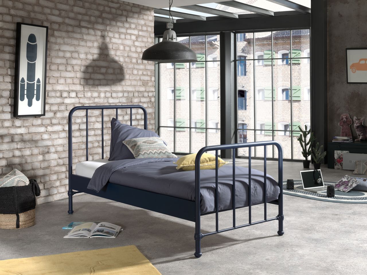 Vipack:Metallbett „BRONXX“ Liegefläche 90 x 200 cm – Jugend/Kinderbett Blau D…