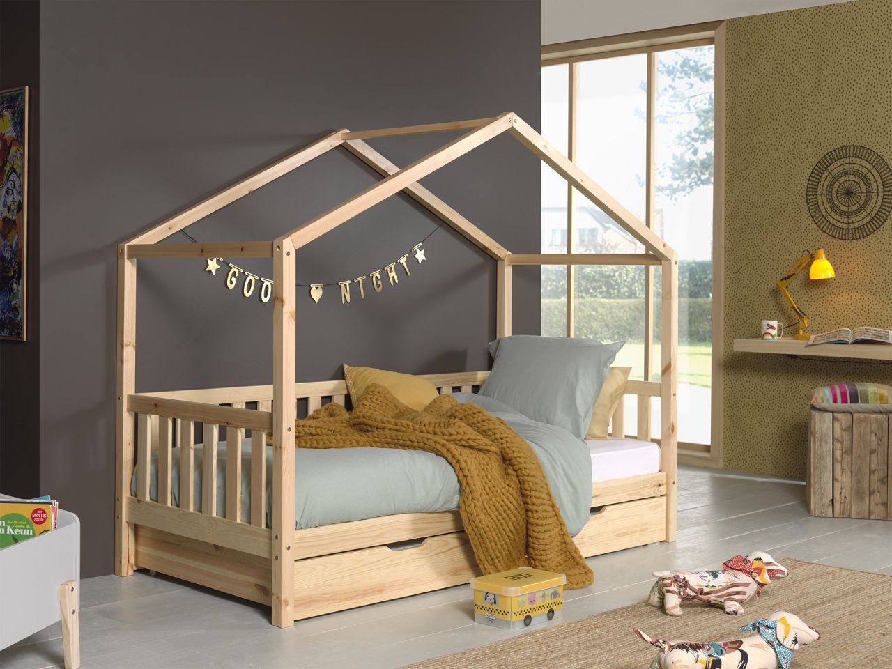 Vipack Hausbett + Bettschublade – Spielbett Kinderbett Jugendbett Kiefer natur