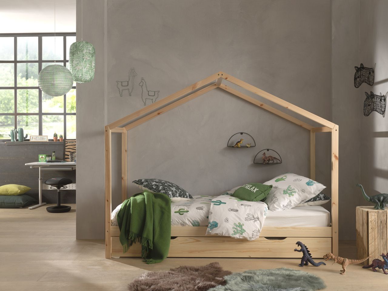 Vipack: Hausbett + Bettschublade – Spielbett Kinderbett Jugendbett Kiefer natur