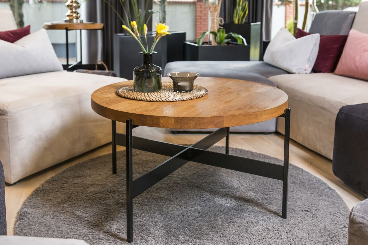 Couchtisch Beistelltisch Sofatisch Table Wohnzimmer Tisch Metall Holz ø 64 cm