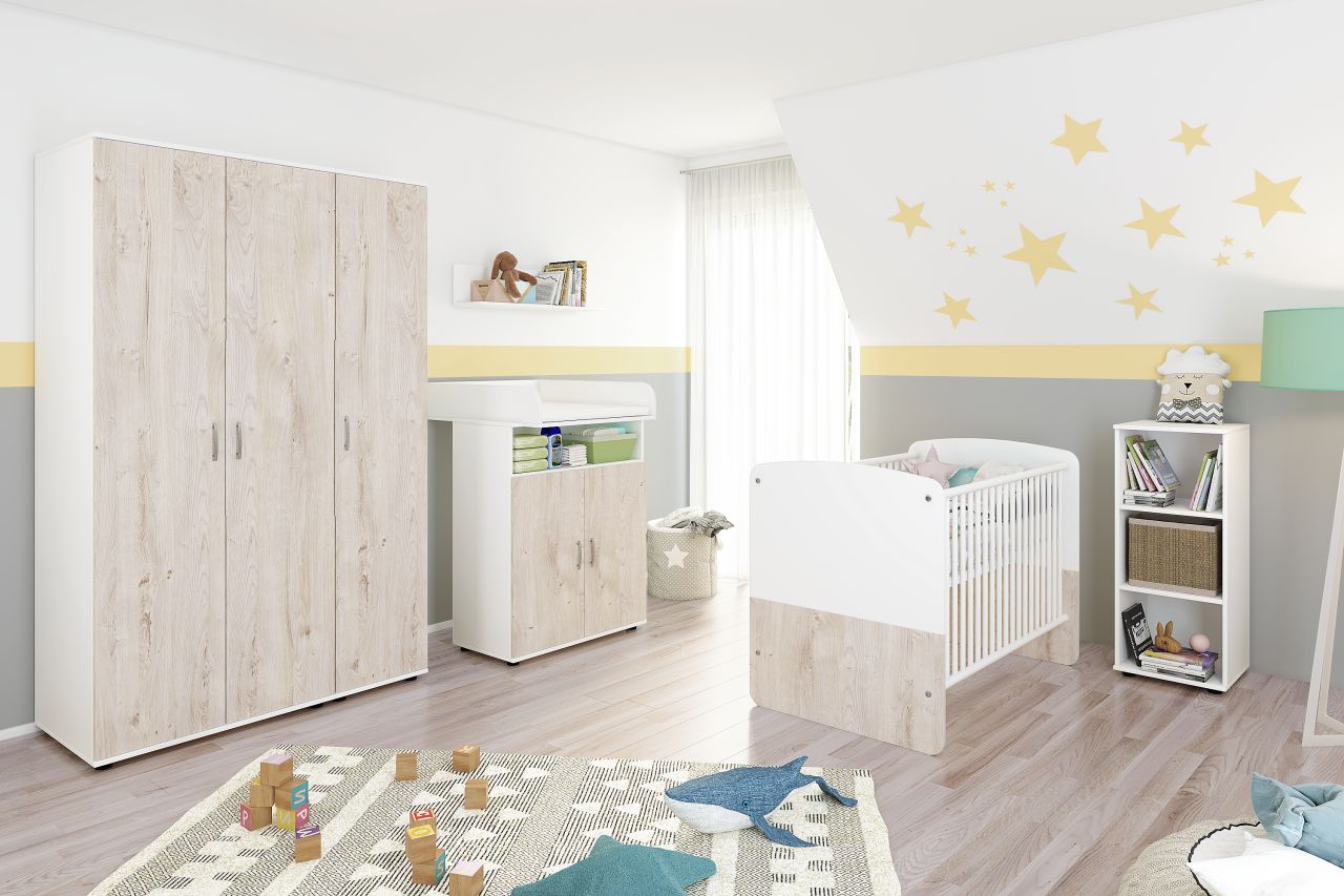 Babyzimmer Set Babybett Wickelkommode Wandregal Kleiderschrank Kinderzimmerset