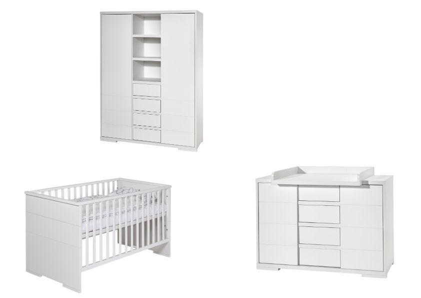 Set Kinderbett 70×140 Wickelkommode Schrank 2t Umbauseiten Babyzimmer Schardt