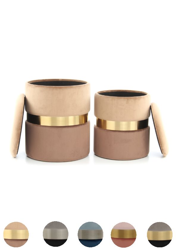 Hocker 2er Set Stauraum Pouf gold modern Sitz Polster design Samt glamour silber