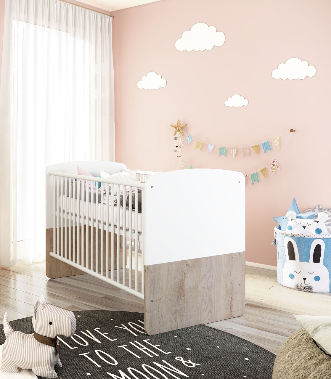 Babybett 70×140 Liegehöhe verstellbar Gitterbett Schlupfsprossen Weiß Babymöbel