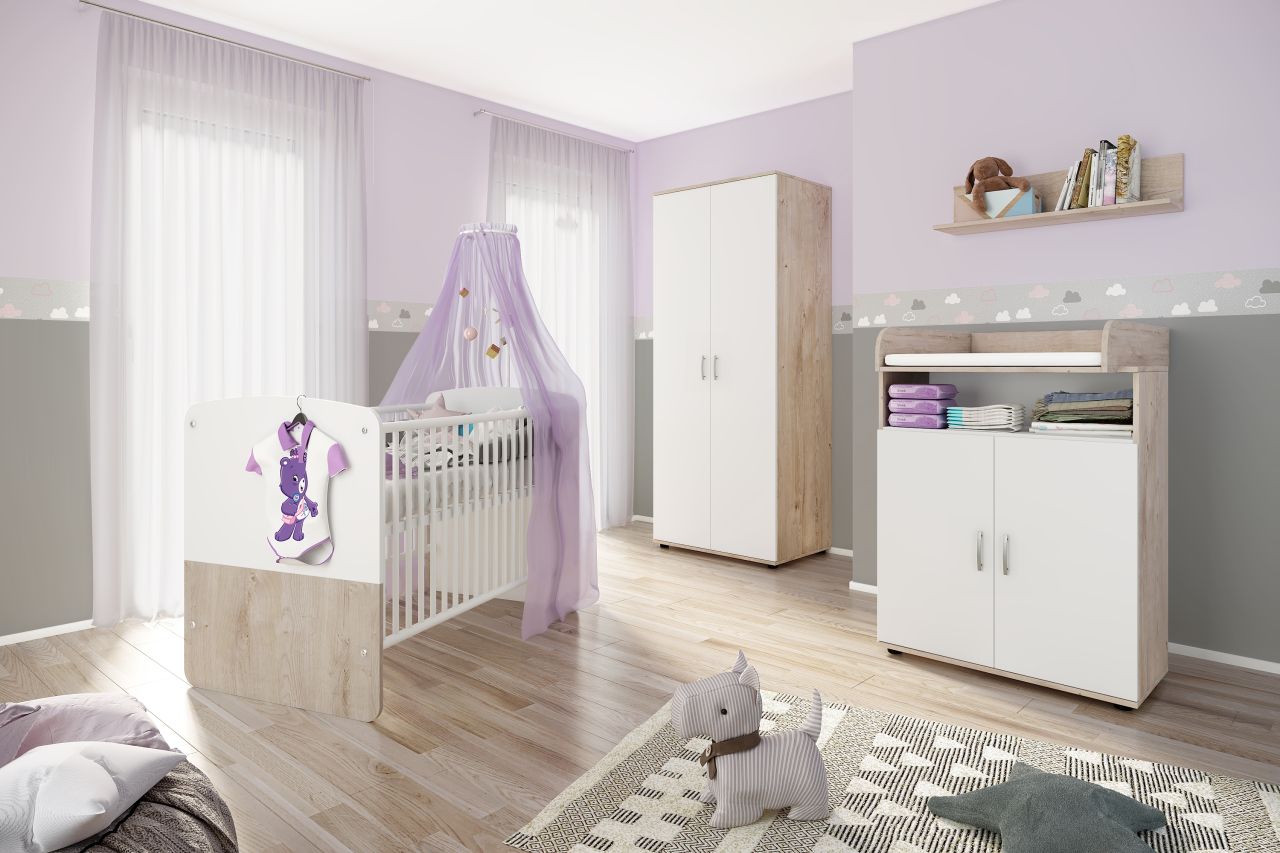 Babyzimmer Set Babybett Wickelkommode Wandregal Kleiderschrank Kinderzimmerset