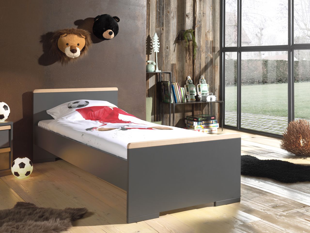 Vipack: „LONDON“ Einzelbett 90 x 200 – Kinderbett Jugendbett- Anthrazit / Buche