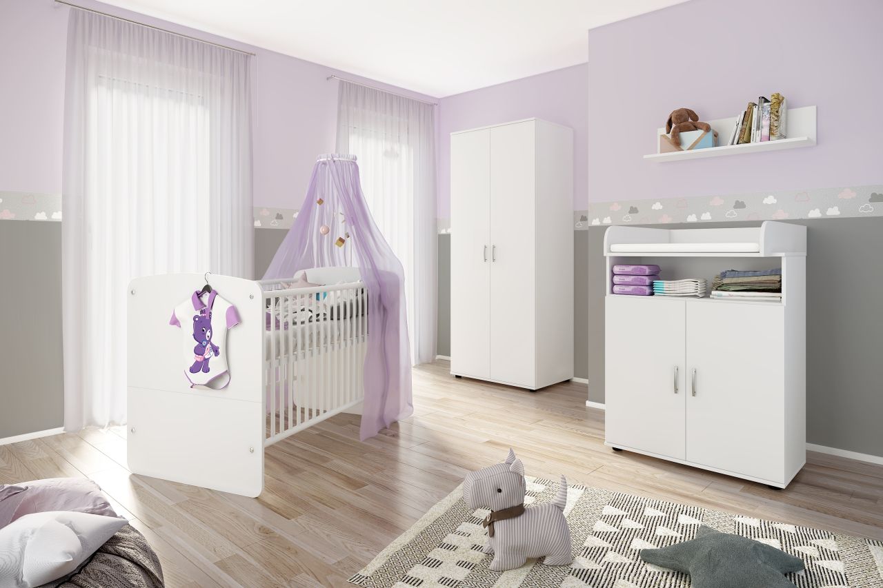 Babyzimmer Set Babybett Wickelkommode Wandregal Kleiderschrank Kinderzimmerset