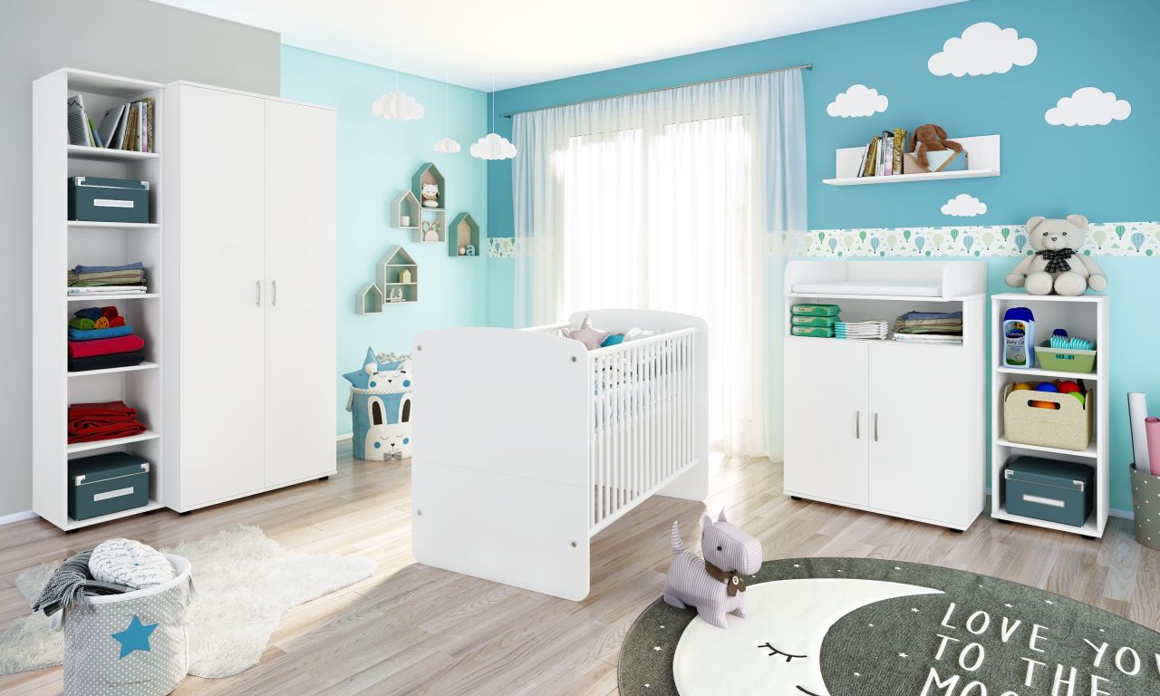 Babyzimmer Set Babybett Wickelkommode Wandregal Kleiderschrank Kinderzimmerset