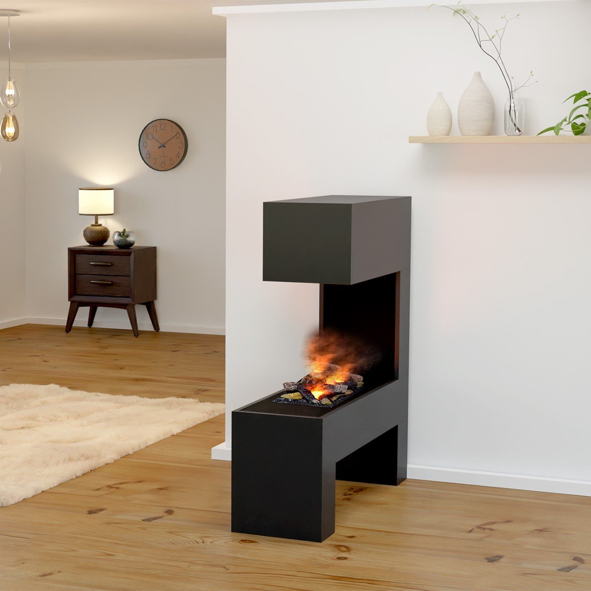 Glow Fire Mozart Elektrokamin Grauton OMC 600 mit Deluxe Echtholzdekoration