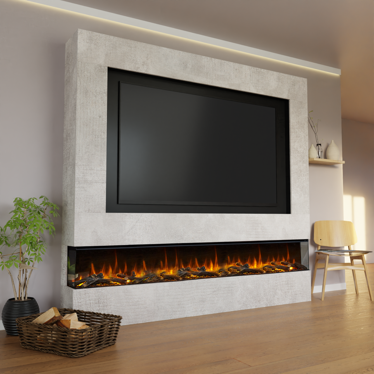 Glow Fire Fernsehwand BF2 2400 Elektrokamin Beton Deluxe Echtholzdekoration Fernsehwand