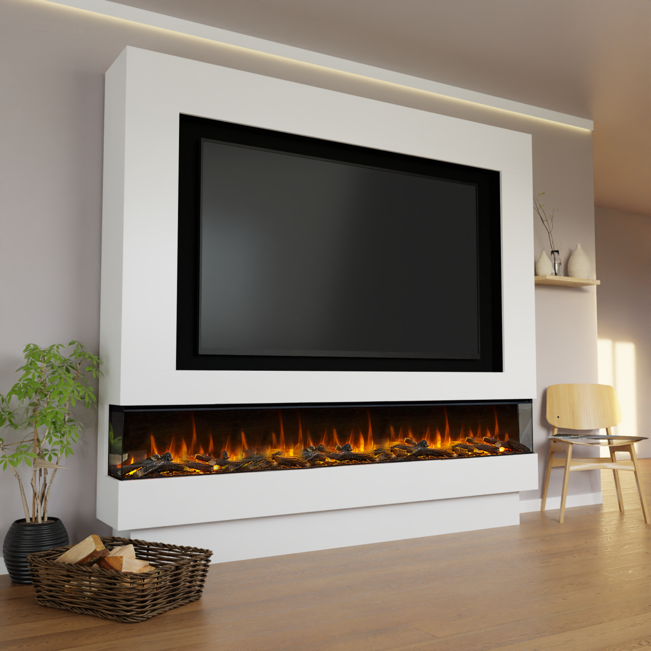 Glow Fire Fernsehwand BF 2400 Elektrokamin Weiß New Forest Holzdekoration Fernsehwand