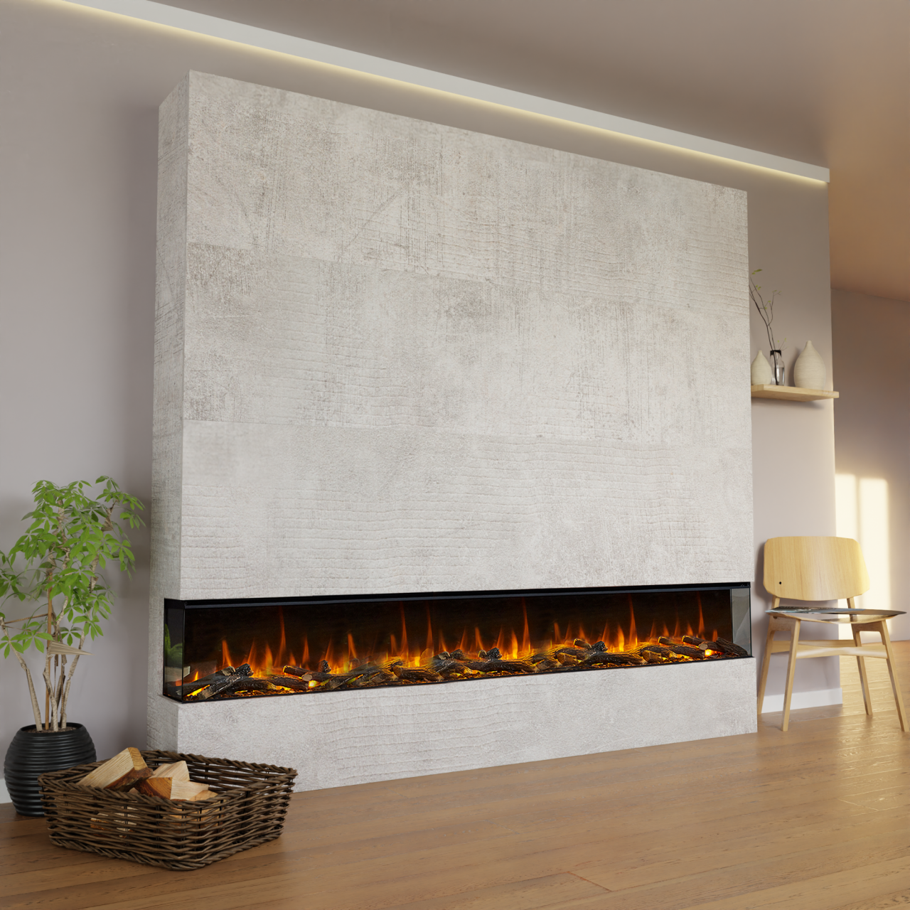 Glow Fire Fernsehwand BF2 2400 Elektrokamin Beton Deluxe Echtholzdekoration Flach