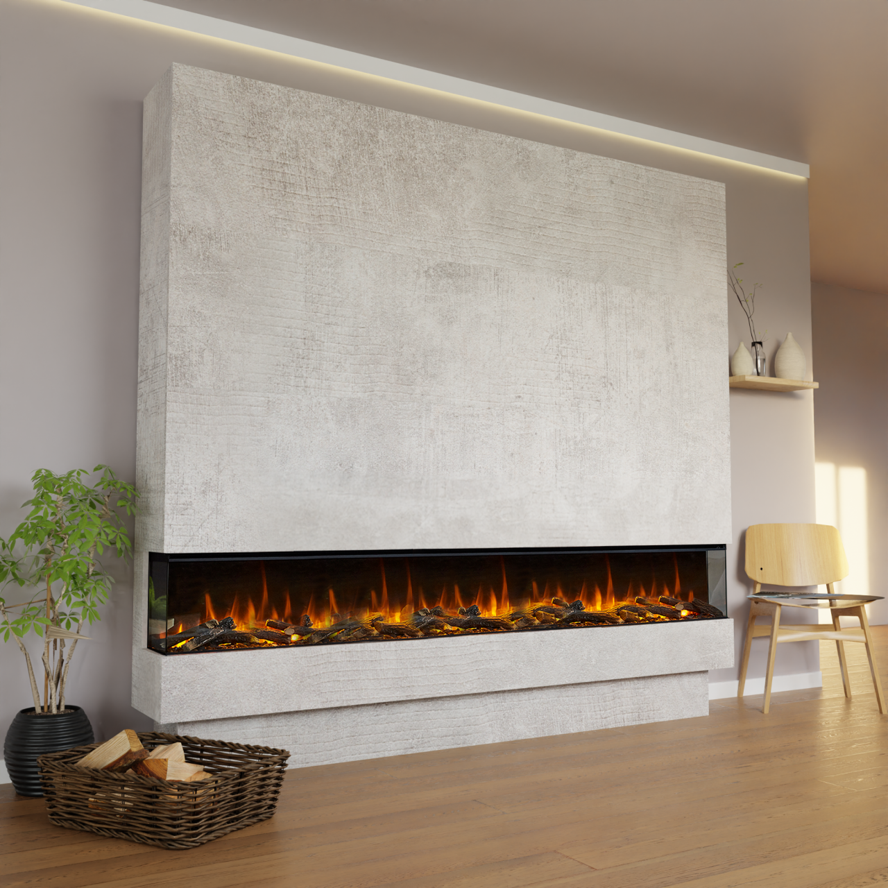 Glow Fire Fernsehwand BF 2400 Elektrokamin Beton New Forest Holzdekoration Flach