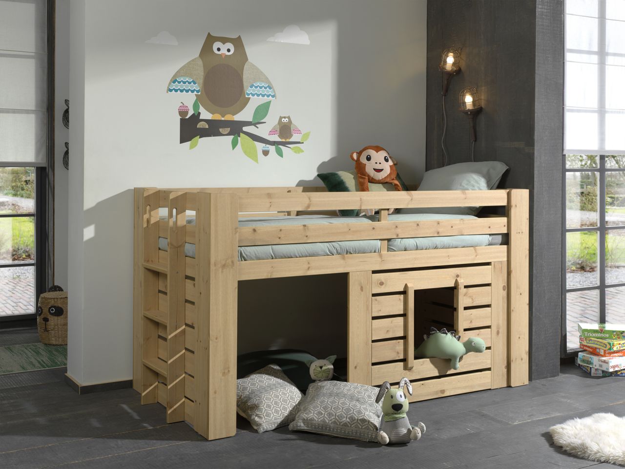 Vipack: „Oliver“ Hüttenbett Spielbett 90 x 200 cm – Kiefer massiv – Farbe Oak