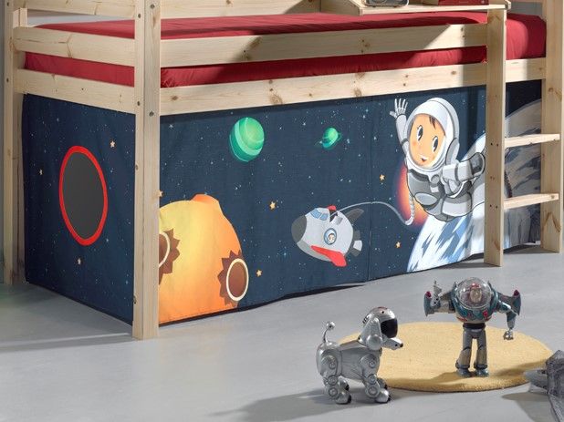 Vorhangset Spielbettvorhang Kinderbettvorhang Textilset Zelt Astronaut Weltraum
