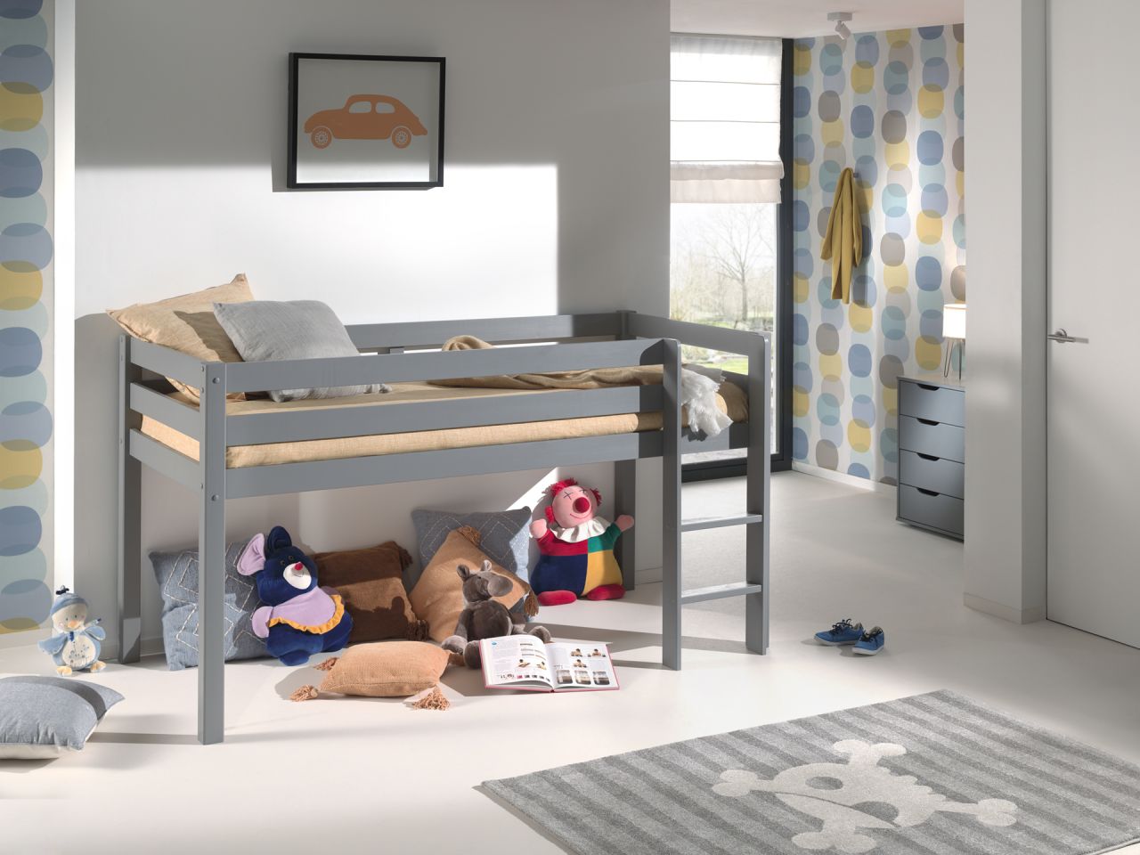 Vipack: Spielbett Pino 90 x 200 – Kinderbett Hochbett Jugendbett Hausbett- Grau