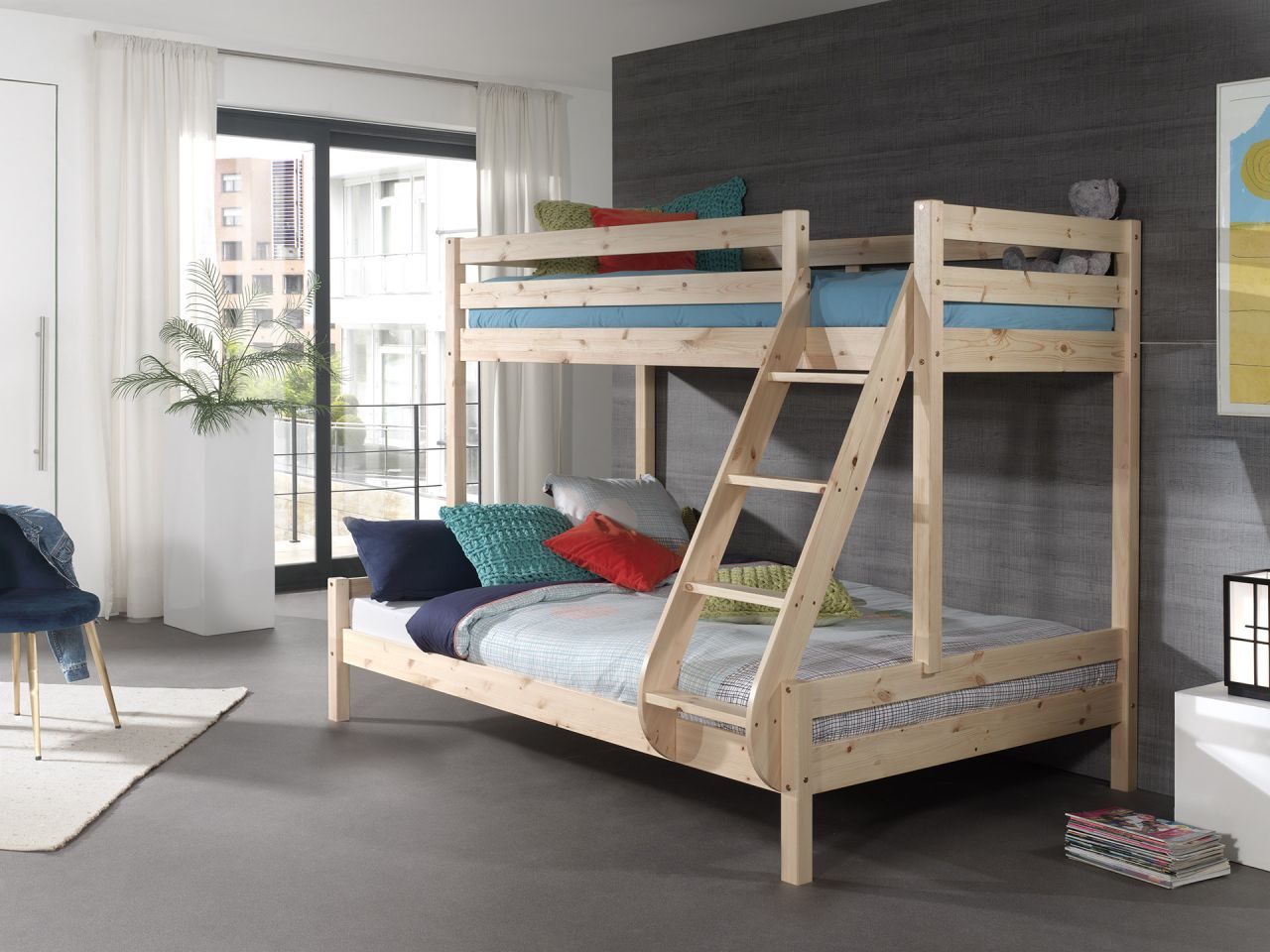 Etagenbett Familienbett 90×200 140×200 Hochbett Stockbett Kinderbett Holz Natur