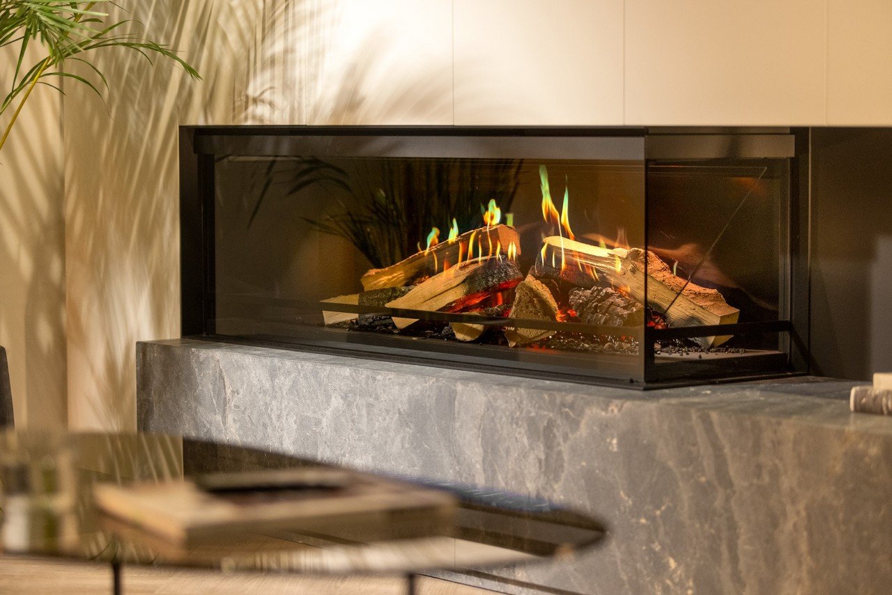 Kalfire E-One 130C Rechts Elektrokamineinsatz Standardboden Single HD Flame Ohne Hotelschalter Ohne Heizung