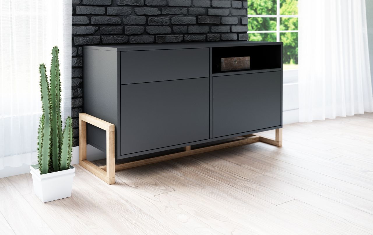 Kommode-Sideboard Highboard Anrichte Wohnmöbel Wohnzimmermöbel Schrank – Schwarz