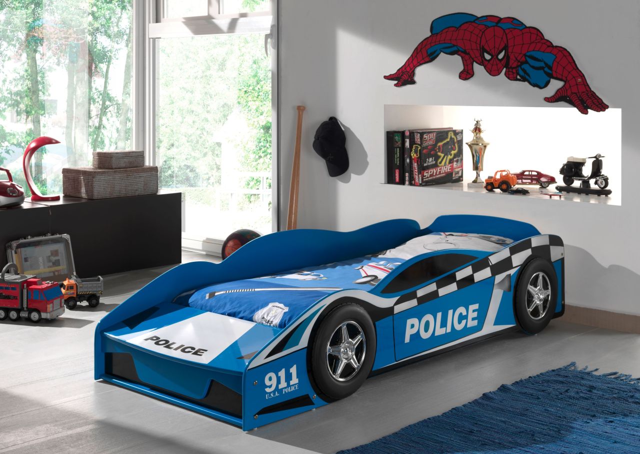 Vipack: Autobett „POLICE CAR“ 70 x 140 mit Lattenrost – Kinderbett Juniorbett