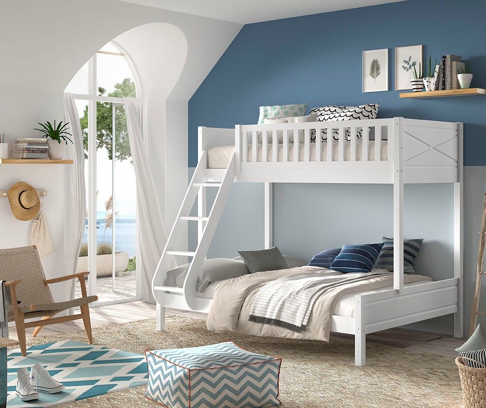 Familienbett Etagenbett Kinderbett 140×200 90×200 Weiß Holz Hochbett Doppelbett